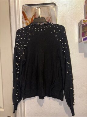 Fever Black Pearl-Embellished Mock Neck Sweater